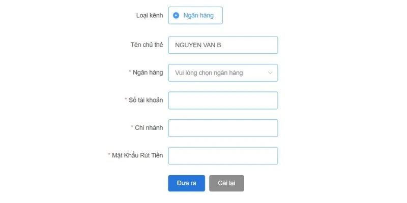 Điền đầy đủ thông tin nạp tiền TD88 vào trường yêu cầu